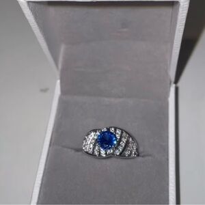Blue Stone Silver Ring with Clear Accents silver ring
